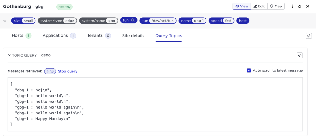 UI view displaying the topic selection along with site and topic options.