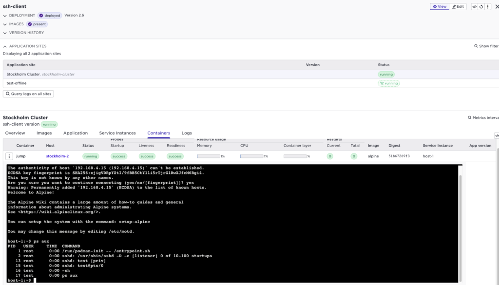 How to securely enable SSH access to your edge hosts' with a terminal command to access the client.