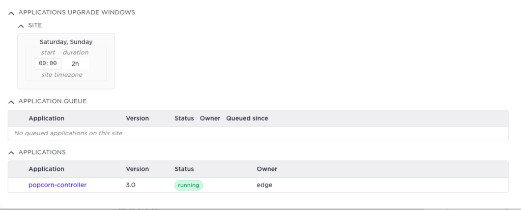 Avassa UI showing application upgrades can be temporarily blocked.