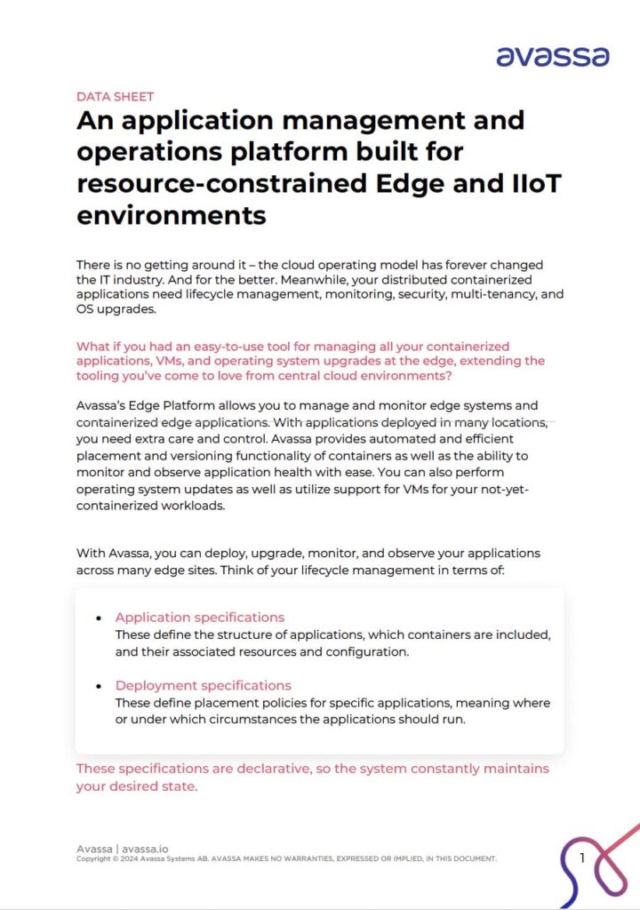 Avassa edge platform data sheet