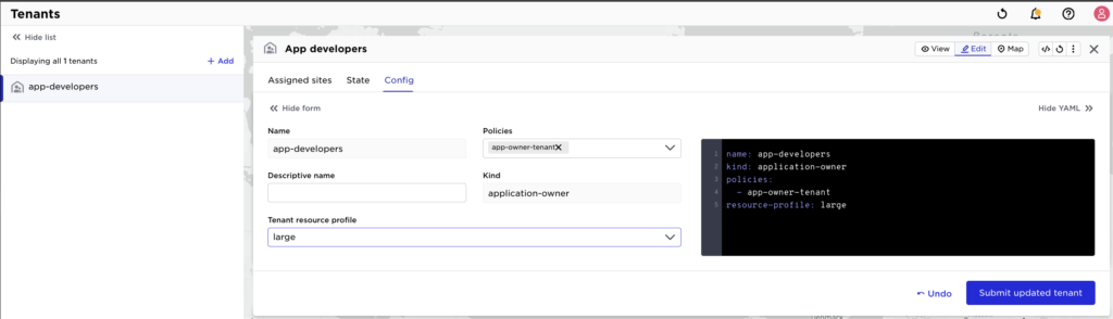 Screenshot showing how a resource profile can be assigned to a tenant.