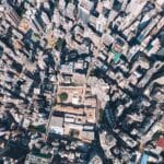 A city center from above