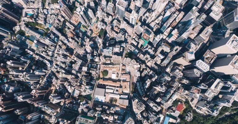 A city center from above