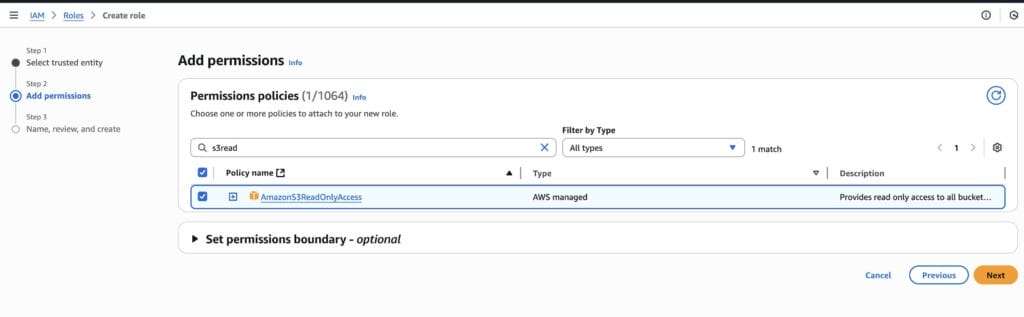 attach read-only access to S3
