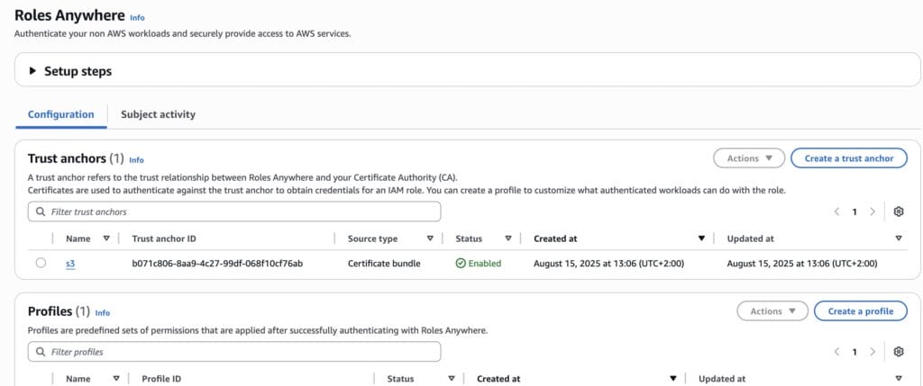 AWS create a profile in Roles Anywhere