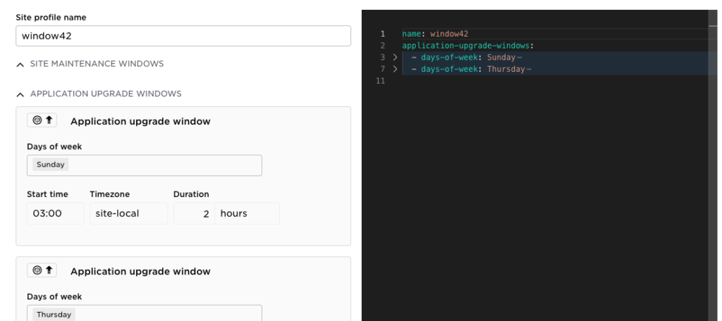 Avassa Web UI showing the enhanced YAML editor with folded content for easier configuration management.